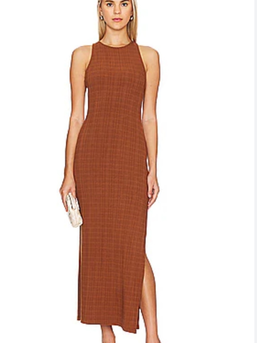 LSpace Francesca Dress Coffee brown knit midi strappy back Revolve M - Picture 2 of 13